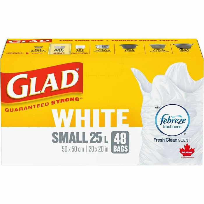 Glad Easy-Tie White Kitchen Catchers Bags - 21 L Capacity - 20" (508 mm) Length x 19.50" (495.30 mm) Width - White - Kitchen, Garbage, Office, Bathroom, Bedroom - No - 48 / Box