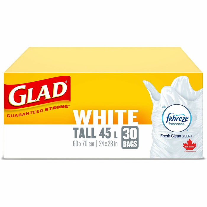 Glad Easy-Tie Tall White Kitchen Catchers Bags - 42.50 L Capacity - 27.50" (698.50 mm) Length x 23.50" (596.90 mm) Width - White - Kitchen, Garbage, Office, Bathroom, Bedroom - No - 30 / Box