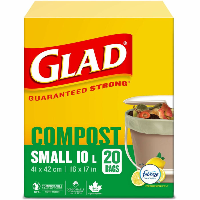 Glad Trash Bag - Small Size - 9.80 L Capacity - 16.50" (419.10 mm) Length x 16.30" (414.02 mm) Width - Translucent - Garbage, Kitchen, Breakroom, Office, School, Restaurant, Bathroom, Bedroom - 20 / Box