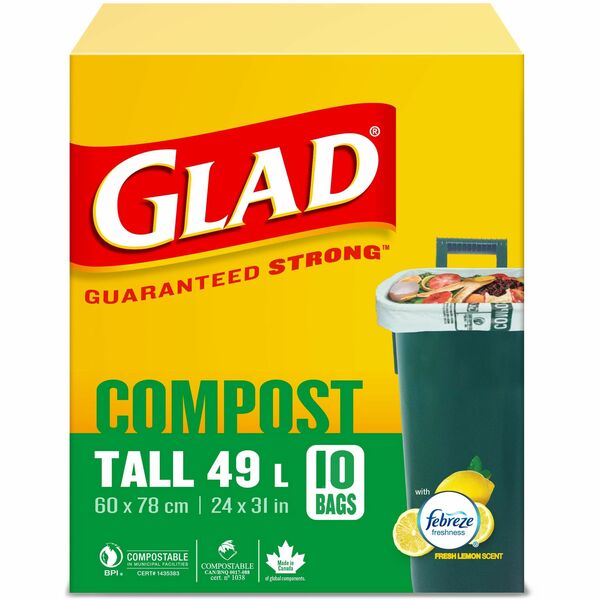 Glad Trash Bag - Large Size - 42.50 L Capacity - 23.80" (604.52 mm) Width x 30.50" (774.70 mm) Length - Translucent - Kitchen, School, Office, Breakroom, Restaurant, Garbage, Bathroom, Bedroom - 10 / Box