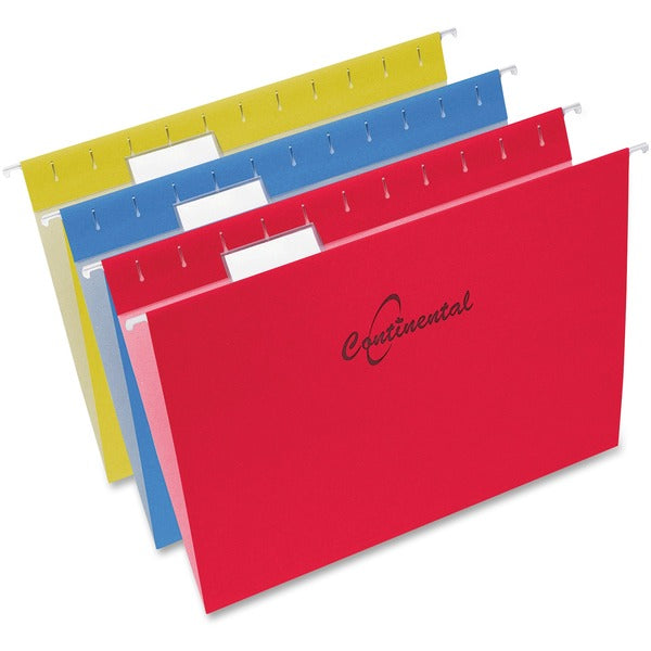 Continental 1/5 Tab Cut Letter Recycled Hanging Folder - 8 1/2" (215.90 mm) x 11" (279.40 mm) - Assorted - Repositionable Tab, Reinforced, Durable - 60% Recycled - 25 / Box
