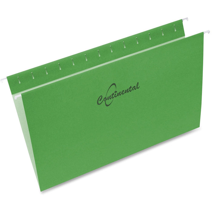 Continental Legal Yes Hanging Folder - 8 1/2" (215.90 mm) x 14" (355.60 mm) - Green - Flexible, Repositionable Tab, Durable, Reinforced - 60% Recycled - 25 / Box
