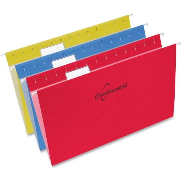 Continental 1/5 Tab Cut Legal Recycled Hanging Folder - 8 1/2" (215.90 mm) x 14" (355.60 mm) - Assorted - Repositionable Tab, Reinforced, Durable - 60% Recycled - 25 / Box