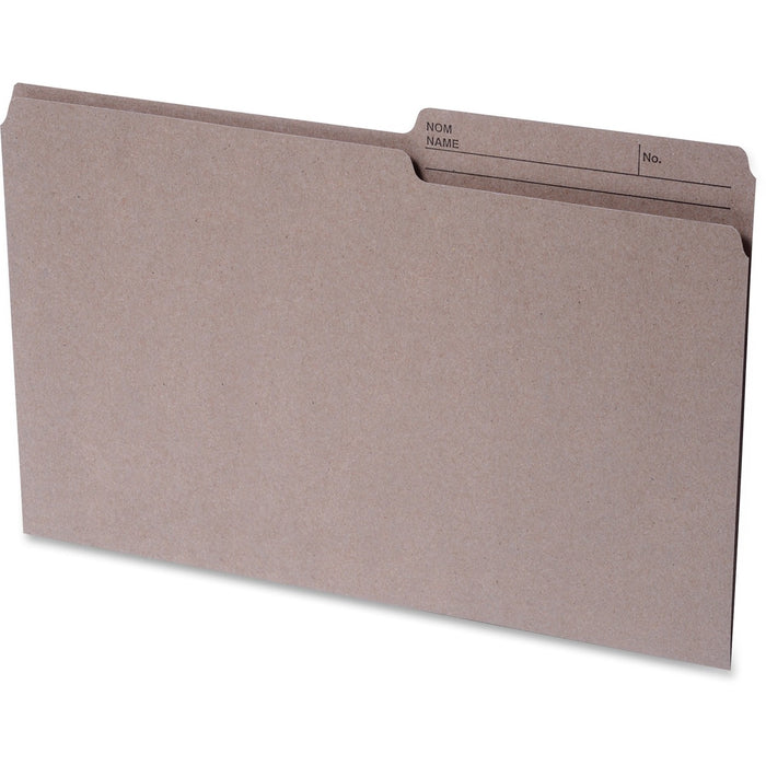Continental 1/2 Tab Cut Legal Recycled Top Tab File Folder - 8 1/2" (215.90 mm) x 14" (355.60 mm) - Top Tab Location - Assorted Tab Position - Kraft - Reversible, Labeling Area, Durable, Long Lasting, Bend Resistant, Tear Resistant - 100% Recycled - 100 /