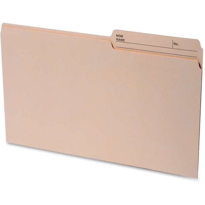 Continental 1/2 Tab Cut Legal Recycled Top Tab File Folder - 8 1/2" (215.90 mm) x 14" (355.60 mm) - Top Tab Location - Assorted Tab Position - 10.5 pt. (3.70 mm) - Manila - Reversible, Labeling Area, Durable, Long Lasting, Bend Resistant, Tear Resistant,