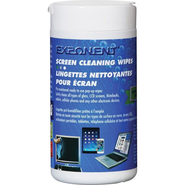 Exponent Microport Screen Cleaning Wipes - For Display Screen, Electrical Equipment, Notebook, Tablet, Mobile Phone - Pre-moistened, Streak-free, Environmentally Friendly, Anti-static - 100 / Canister - 1 Each - White