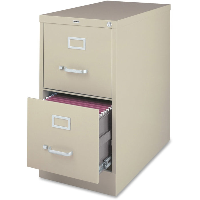 Lorell File Cabinet - 2-Drawer - 18" (45.72 cm) Width x 25" (63.50 cm) Depth x 28.37" (72.07 cm) Height - 2 x Drawer(s) for File - Legal - Vertical - Ball-bearing Suspension, Lockable, Hanging Bar, Pull Handle - Putty - Yes