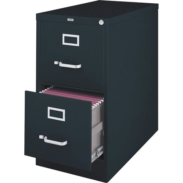 Lorell File Cabinet - 2-Drawer - 18" (457.20 mm) Width x 25" (635 mm) Depth x 28.4" (720.73 mm) Height - 2 x Drawer(s) for File - Legal - Vertical - Ball-bearing Suspension, Lockable, Hanging Bar, Pull Handle - Black - Recycled