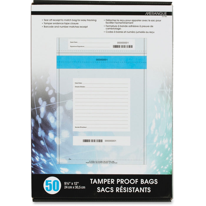 Merangue Tamperproof Bags - 12" (304.80 mm) Length x 9" (228.60 mm) Width - Clear - 50 / Pack