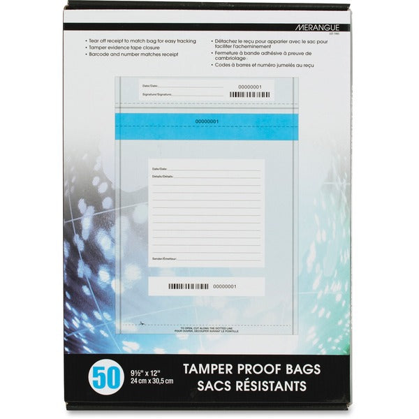 Merangue Tamperproof Bags - 12" (304.80 mm) Length x 9" (228.60 mm) Width - Clear - 50 / Pack