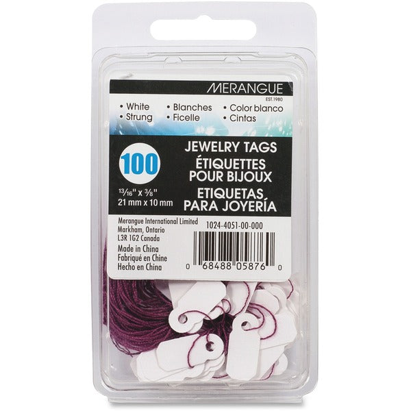 Merangue Jewellery Tags - 0.81" (20.64 mm) Length x 0.38" (9.53 mm) Width - Rectangular - String Fastener - White - 100 / Pack