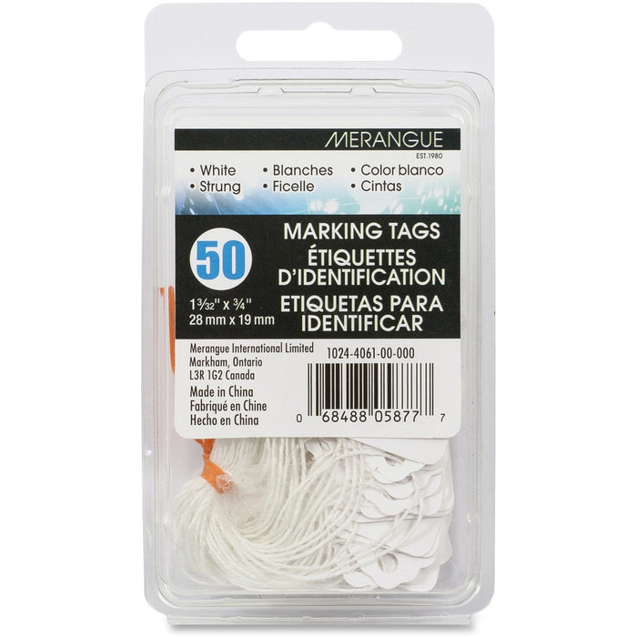 Merangue Marking Tag - 1.09" (27.78 mm) Length x 0.75" (19.05 mm) Width - Rectangular - String Fastener - White - 50 / Pack