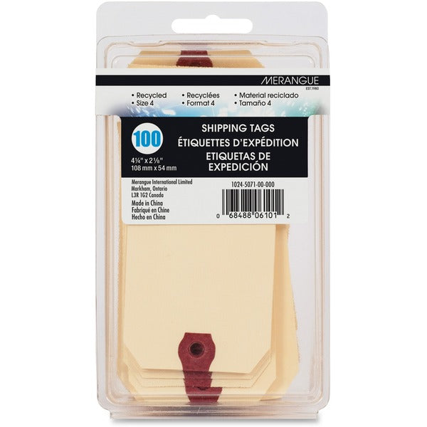 Merangue Shipping Tag - #4 - 4.50" (114.30 mm) Length x 2.13" (53.97 mm) Width - Rectangular - Manila - 100 / Pack