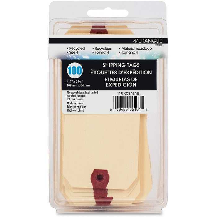 Merangue Shipping Tag - #4 - 4.50" (114.30 mm) Length x 2.13" (53.97 mm) Width - Rectangular - Manila - 100 / Pack