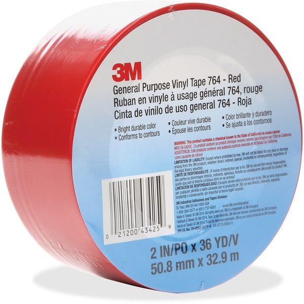 3M General Purpose 764 Vinyl Tape - 36 yd (32.9 m) Length x 2" (50.8 mm) Width - Red - Vinyl - 4 mil (0.10 mm) - Polyvinyl Chloride (PVC) Backing - 1 Each