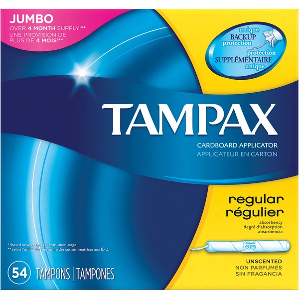 Tampax Tampons - Flushable, Individually Wrapped, Fragrance-free, Anti-leak, Anti-slip - 54 / Box
