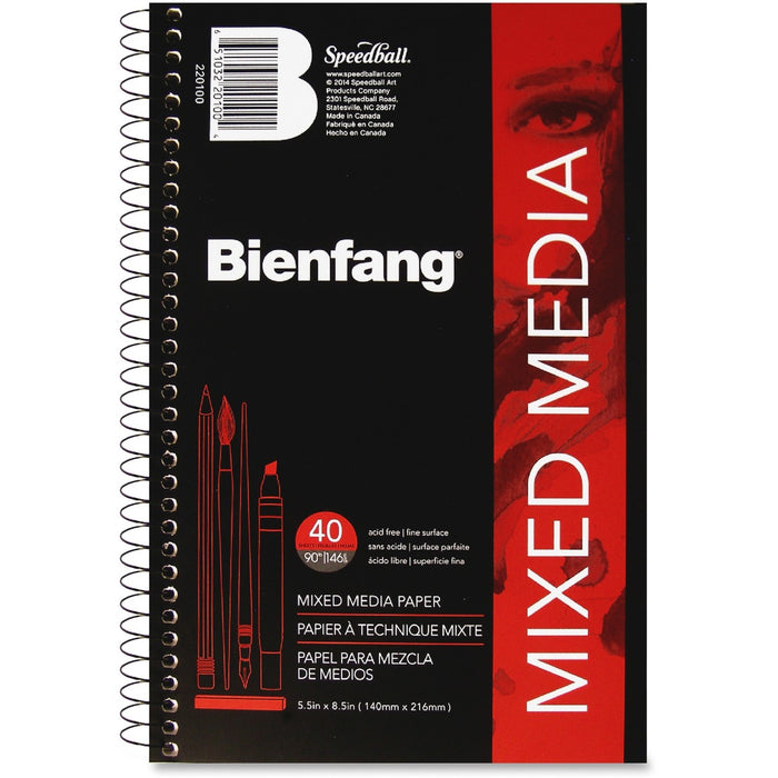 Bienfang Drawing Pad - 40 Sheets - Spiral - 90 lb (40823.31 g) Basis Weight - 8.50" (215.90 mm) Height x 5 1/2" (13.97 cm) Width - Black Cover - Textured, Erasable, Acid-free, Yellowing Resistant - 1 Each