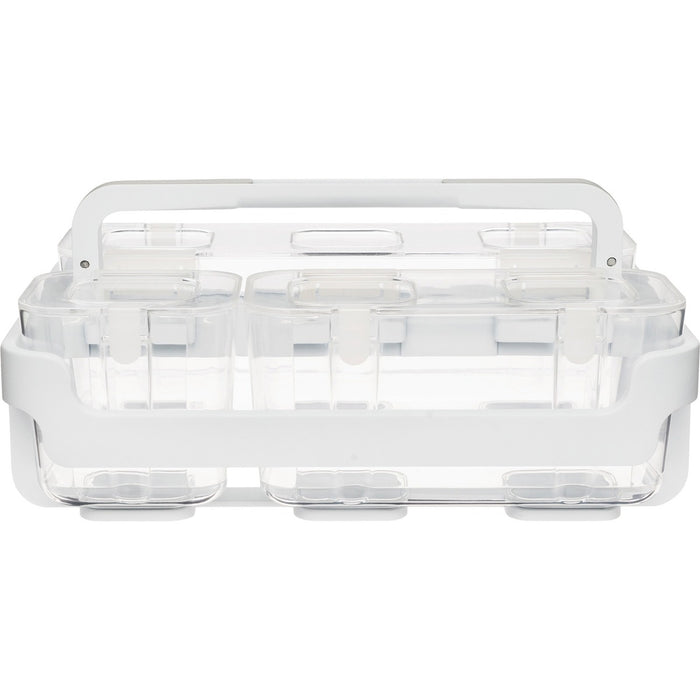 Deflecto Stackable Caddy Organizer - 6.5" (165.10 mm) Height x 14" (355.60 mm) Width x 10.5" (266.70 mm) Depth - Handle, Lid, Locking System - White - Plastic - 1 Each