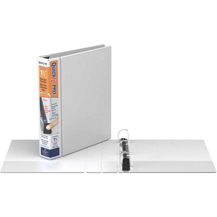 QuickFit PRO Heavy-Duty Single-Touch View Binder, Locking D Rings, 1.5 Inch, White - 1 1/2" (38.10 mm) Binder Capacity - 8 1/2" (215.90 mm) x 11" (279.40 mm) Sheet Size - 350 Sheet Capacity - 3 x 1.50" (38.10 mm) Ring - Fastener: D-Ring - Pocket: Inside F