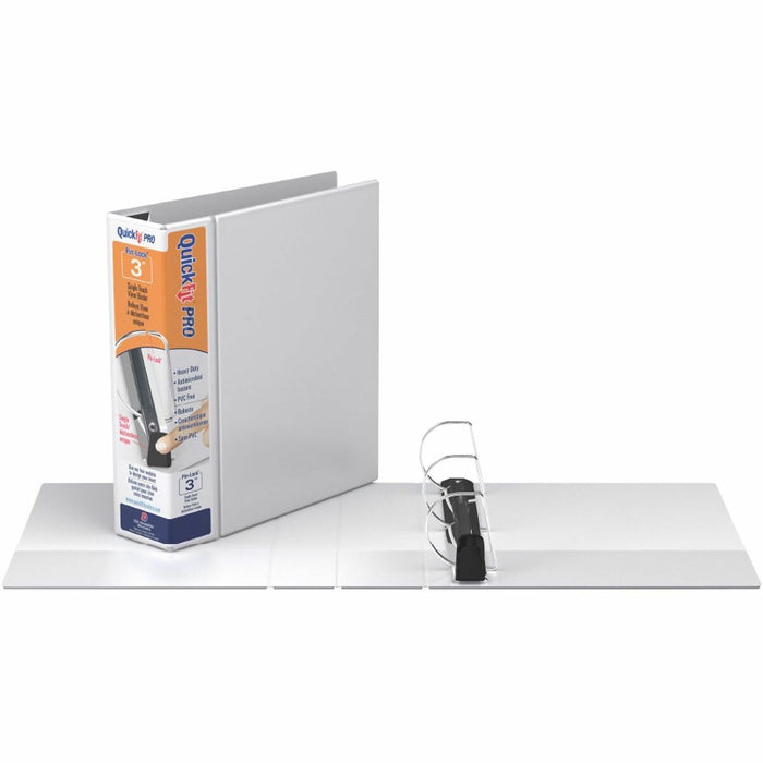 QuickFit PRO Heavy-Duty Single-Touch View Binder, Locking D Rings, 3 Inch, White - 3" (76.20 mm) Binder Capacity - 8 1/2" (215.90 mm) x 11" (279.40 mm) Sheet Size - 600 Sheet Capacity - 3 x 3" (76.20 mm) Ring - Fastener: D-Ring - Pocket: Inside Front & Ba