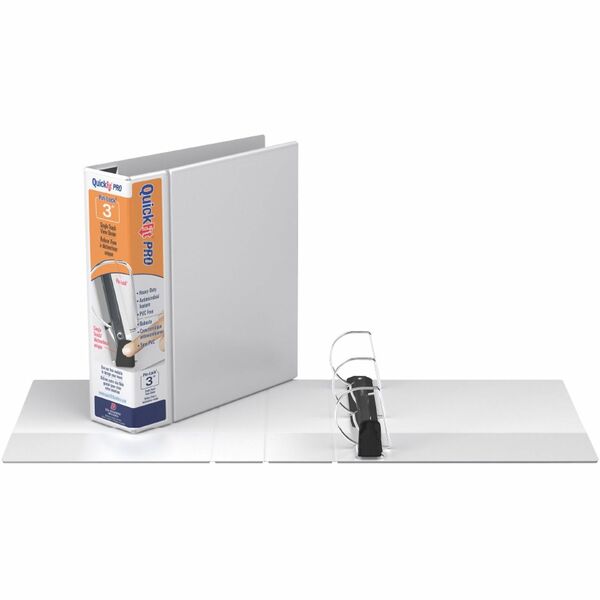 QuickFit PRO Heavy-Duty Single-Touch View Binder, Locking D Rings, 3 Inch, White - 3" (76.20 mm) Binder Capacity - 8 1/2" (215.90 mm) x 11" (279.40 mm) Sheet Size - 600 Sheet Capacity - 3 x 3" (76.20 mm) Ring(s) - Fastener(s): D-Ring - Pocket(s): Inside F