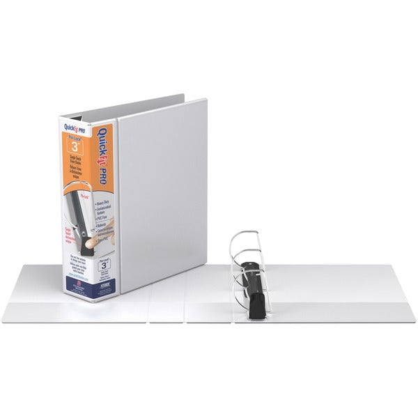 QuickFit QuickFit PRO Single Touch D-ring View Binder - 3" Binder Capacity - D-Ring Fastener(s) - Inside Front & Back Pocket(s) - Polypropylene - White - Ink-transfer Resistant, Lockable, Antimicrobial, Gap-free Ring - 1 Each