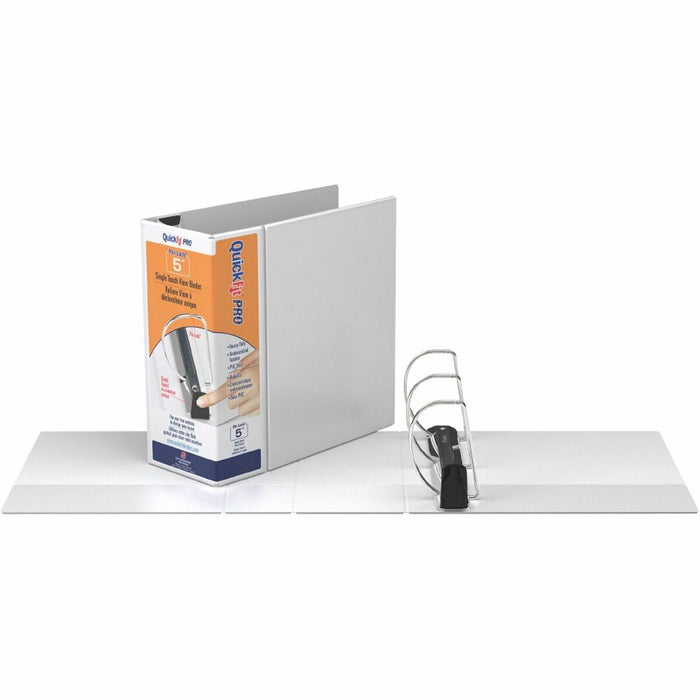 QuickFit PRO Heavy-Duty Single-Touch View Binder, Locking D Rings, 5 Inch, White - 5" (127 mm) Binder Capacity - 8 1/2" (215.90 mm) x 11" (279.40 mm) Sheet Size - 1000 Sheet Capacity - 3 x 5" (127 mm) Ring - Fastener: D-Ring - Polypropylene - White - No -