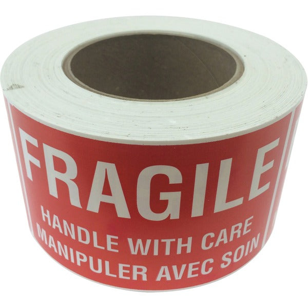 Spicers Paper Multipurpose Label - Fragile - Handle with Care - 5" (127 mm) Width x 3" (76.20 mm) Length - Rectangle - Red, White - 500 / Roll - 500 Total Label(s) - 500 / Roll
