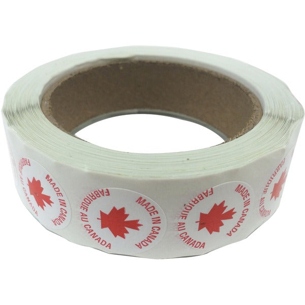 Spicers Paper Multipurpose Label - "Made in Canada" Height - 1" Diameter - Round - Red, White - 500 / Roll - 500 Total Label(s) - 500 / Roll