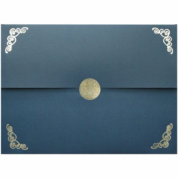 Silver Medallion Cert. Holder Linen Navy - FSC Certified - Linen, Cover Stock - Navy Blue, Silver - Embossed, Acid-free, Lignin-free, Foldable - 5 / Pack