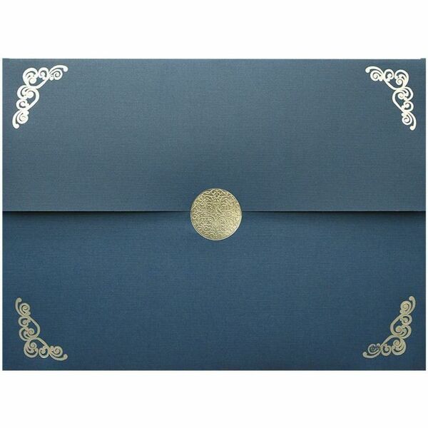 St. James&reg; Elite™ Medallion Fold Certificate Holders, Linen, Navy Blue with Silver Medallion, Pack of 5, 83536