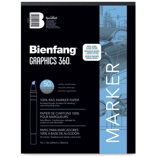 Bienfang Graphics Marker Pads - 50 Sheets - Tape Bound - 16 lb (7257.48 g) Basis Weight - 60 g/m² Grammage - Arch A - 9" (228.60 mm) x 12" (304.80 mm) Sheet Size - 12" (304.80 mm) Height x 9" (228.60 mm) Width - White/Ivory Paper - Bleed Resistant, T