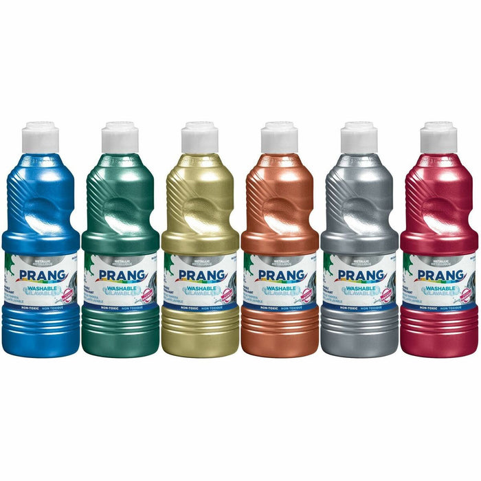 Prang Power Metallic Paint Set - 6 Color(s) - Metallic Gold, Metallic Red, Metallic Copper, Metallic Green, Metallic Turquoise, Metallic Silver - 473.18 mL - Washable - 6 / Box