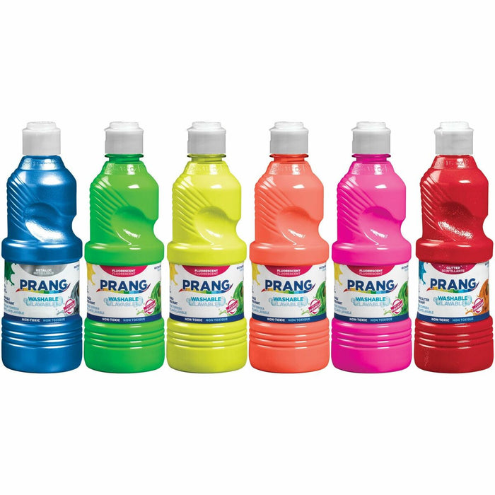 Prang Power Fluorescent Paint Set - 6 Color(s) - Neon Green, Neon Yellow, Neon Orange, Neon Pink, Neon Red, Neon Turquoise - 473.18 mL - Washable - 6 / Box