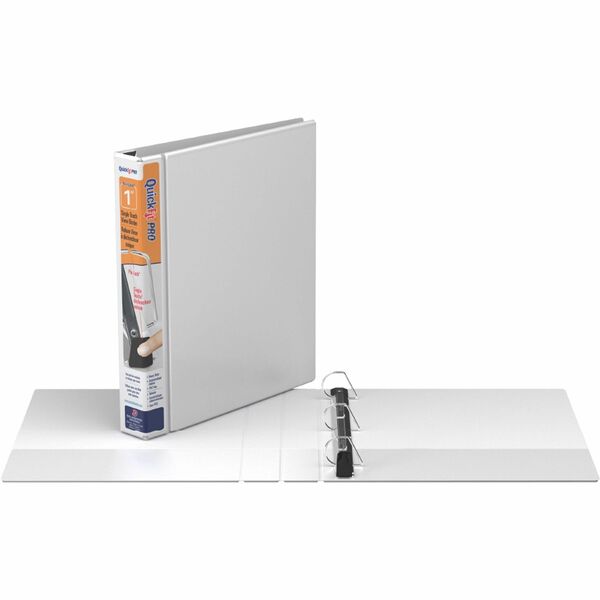 QuickFit PRO Heavy-Duty Single-Touch View Binder, Locking D Rings, 1 Inch, White - 1" (25.40 mm) Binder Capacity - Letter - 8 1/2" (215.90 mm) x 11" (279.40 mm) Sheet Size - 225 Sheet Capacity - 3 x 1" (25.40 mm) Ring - Fastener: D-Ring - Polypropylene -
