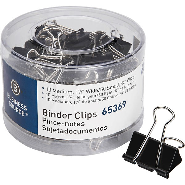 Business Source Small/Medium Binder Clips Set - Small, Medium - for Paper, Project, Document - Black - 60 / Pack
