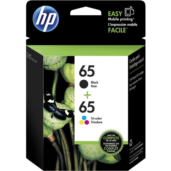 HP 65 Original Standard Yield Inkjet Ink Cartridge - Pigment Black, Tri-color - 2 / Pack - 120 Pages Black, 100 Pages Tri-color