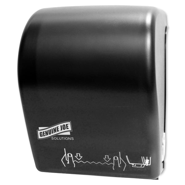 Genuine Joe Solutions Touchless Hardwound Towel Dispenser - Touchless, Hardwound Roll - Black - Touch-free, Anti-bacterial - 1 Each