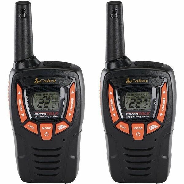 Cobra ACXT345 - 22 Radio Channels - Upto 132000 ft (40233600 mm) - 121 Total Privacy Codes - NOAA Weather Radio, Voice Activated Transmission (VOX), Push-to-talk (PTT), Hands-free - Weather Resistant - AA - Nickel Metal Hydride (NiMH) - Black, Orange - 2