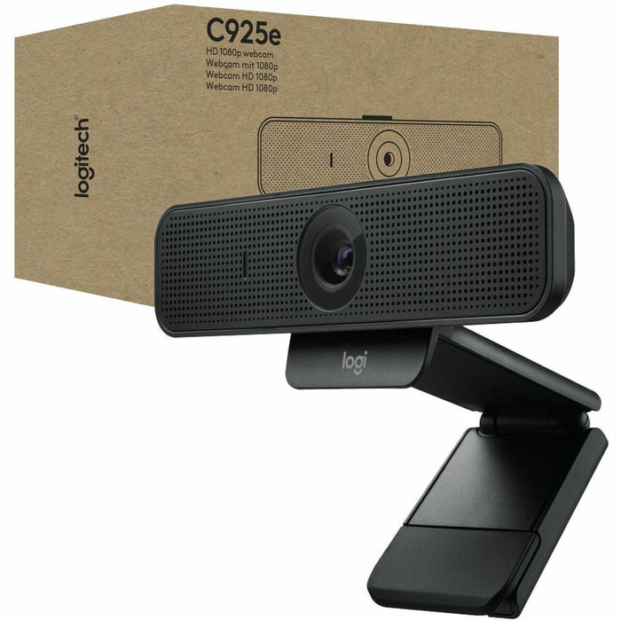 Logitech C925e Webcam - 30 fps - Black - USB 2.0 - 1 Each - Full HD - 1920 x 1080 Video - Auto-focus - 78&deg; Angle - Clip, Tripod Mount - 1.2x Digital Zoom - Widescreen - Microphone - For Notebook, Monitor, Computer - Windows 8 or Later, ChromeOS, macOS