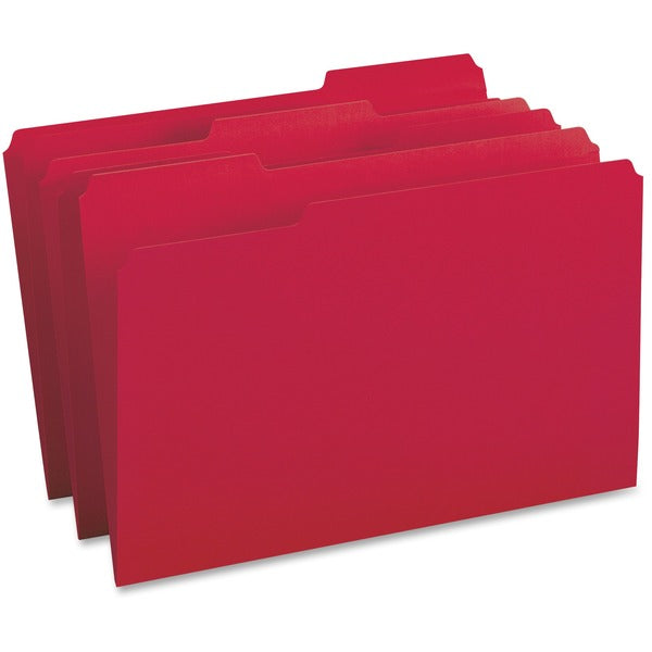 Business Source 1/3 Tab Cut Legal Recycled Top Tab File Folder - 8 1/2" (215.90 mm) x 14" (355.60 mm) - Top Tab Location - Assorted Tab Position - 11 pt. (3.87 mm) - 1 Plys - Red - 10% Recycled - 100 / Box