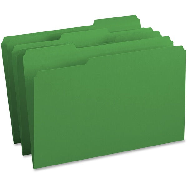 Business Source 1/3 Tab Cut Legal Recycled Top Tab File Folder - 8 1/2" (215.90 mm) x 14" (355.60 mm) - Top Tab Location - Assorted Tab Position - 11 pt. (3.87 mm) - 1 Plys - Green - 10% Recycled - 100 / Box