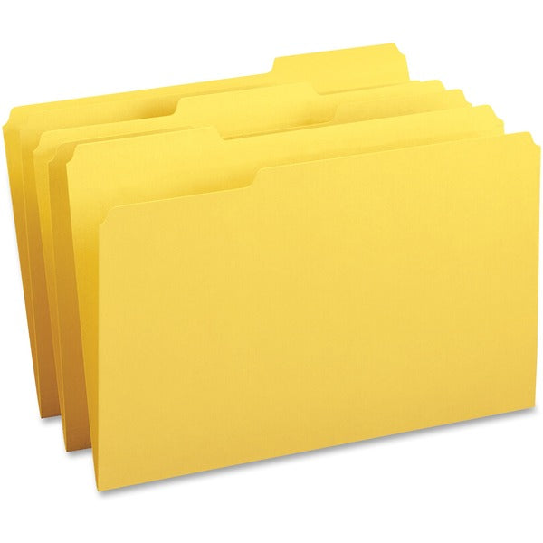 Business Source 1/3 Tab Cut Legal Recycled Top Tab File Folder - 8 1/2" (215.90 mm) x 14" (355.60 mm) - Top Tab Location - Assorted Tab Position - 11 pt. (3.87 mm) - 1 Plys - Yellow - 10% Recycled - 100 / Box