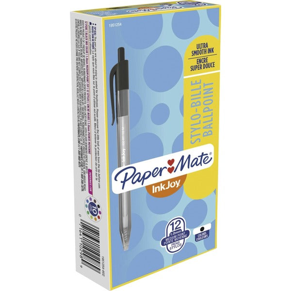 Paper Mate InkJoy 100 RT Pens - Medium Pen Point - 1 mm Pen Point Size - Retractable - Black - Translucent Barrel - 12 / Dozen