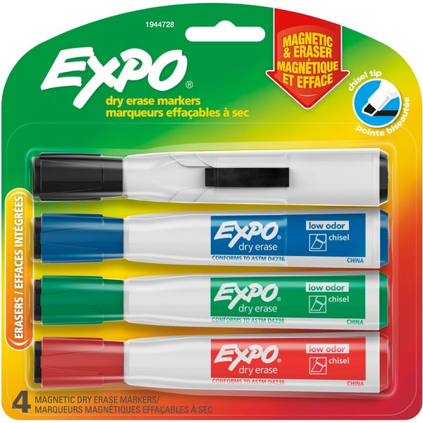 Expo Eraser Cap Magnetic Dry Erase Marker Set - Medium Chisel, Fine, Broad Marker Point - Assorted Ink - 4 / Pack
