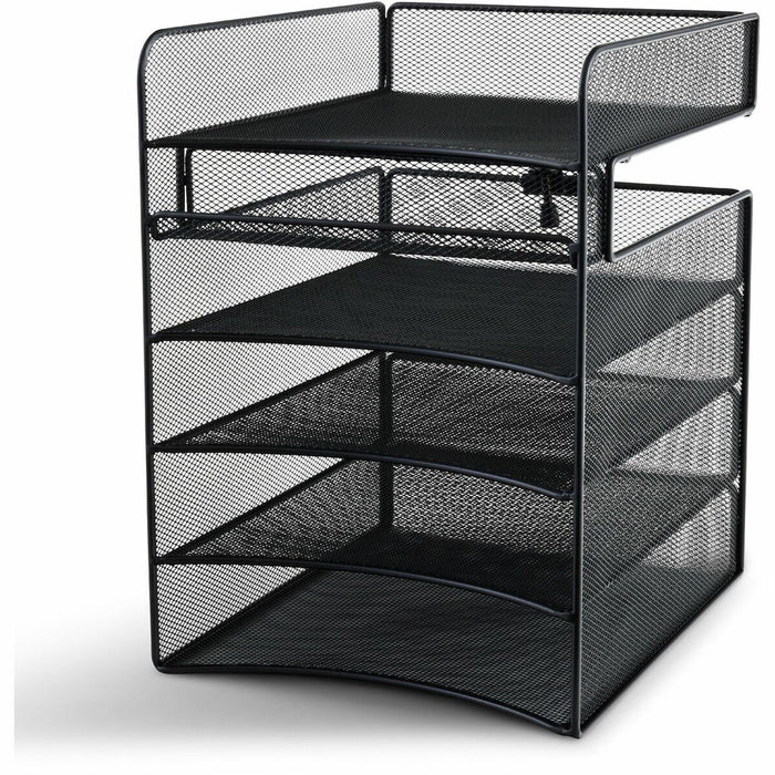 Safco Onyx Horizontal Hanging Desktop Storage - 5 Compartment(s) - 14.4" (365.25 mm) Height x 10.3" (260.35 mm) Width x 12.4" (314.45 mm) Depth - Durable, Lightweight, Scratch Resistant - Powder Coated - Black - Steel - 1 Each
