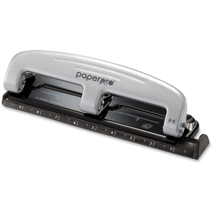 PaperPro Bostitch&reg; EZ Squeeze&trade; Three-Hole Punch 12 sheets - 3 Punch Head(s) - 12 Sheet - Black, Gray