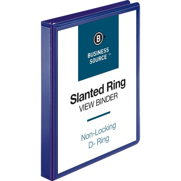 Business Source D-Ring View Binder - 1" (25.40 mm) Binder Capacity - Fastener(s): Slant D-Ring - Pocket(s): Internal - Navy - Clear Overlay, Labeling Area, Lay Flat, Pocket - 1 Each