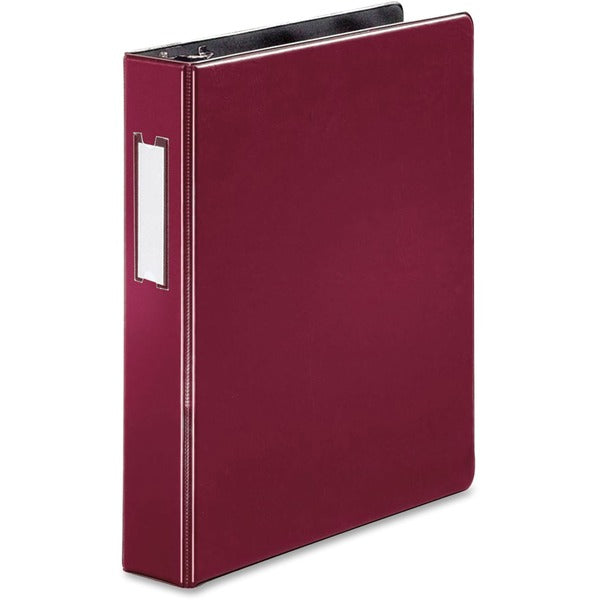 Business Source 1.5" D-Ring Binder - 1 1/2" Binder Capacity - 375 Sheet Capacity - Slant D-Ring Fastener(s) - Internal Pocket(s) - Burgundy - Lay Flat, Label Holder - 1 Each