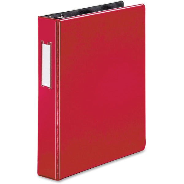 Business Source 1.5" D-Ring Binder - 1 1/2" (38.10 mm) Binder Capacity - 375 Sheet Capacity - Fastener(s): Slant D-Ring - Pocket(s): Internal - Red - Lay Flat, Label Holder - 1 Each